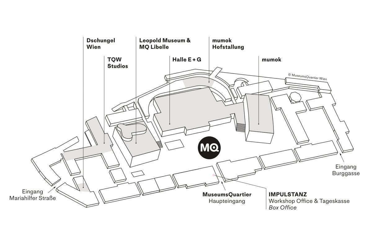 Wayfinding-map of the ImPulsTanz Ticket-Office at Museumsquartier